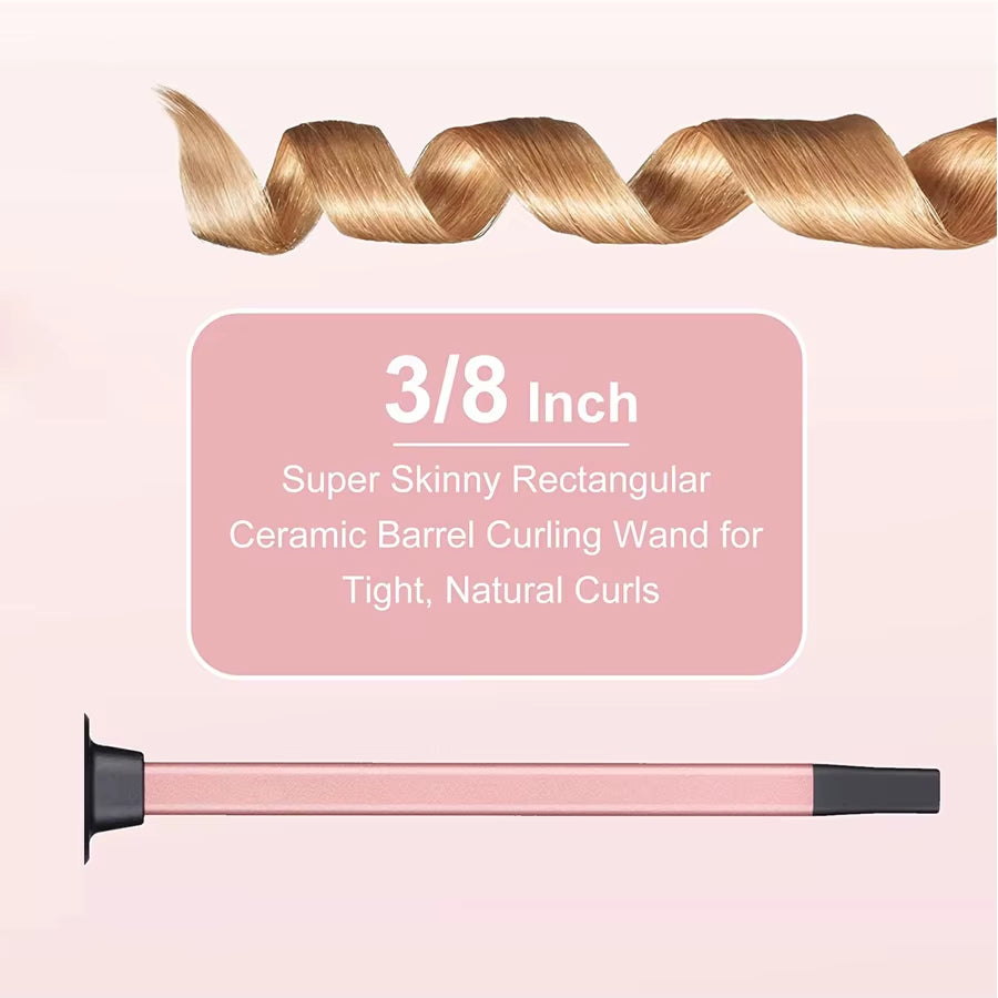 9Mm Square Barrel Curling Iron Tightly Coiled Curls Hair Curling Wand, Easy to Use, with a Resistant Glo